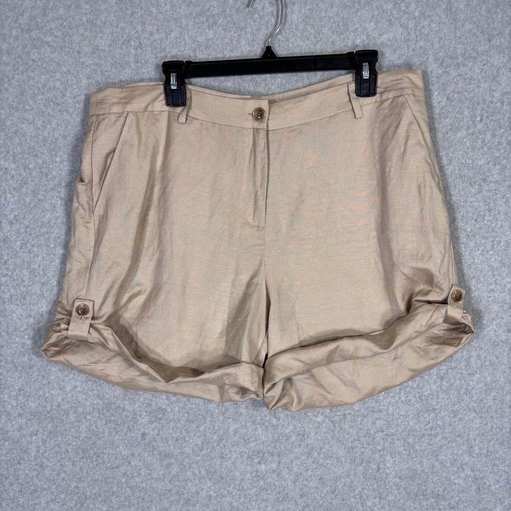 NEW $68 Lord Taylor Linen Shorts XL Tan Cuffed Roll Up Casual Preppy‎ Neutral